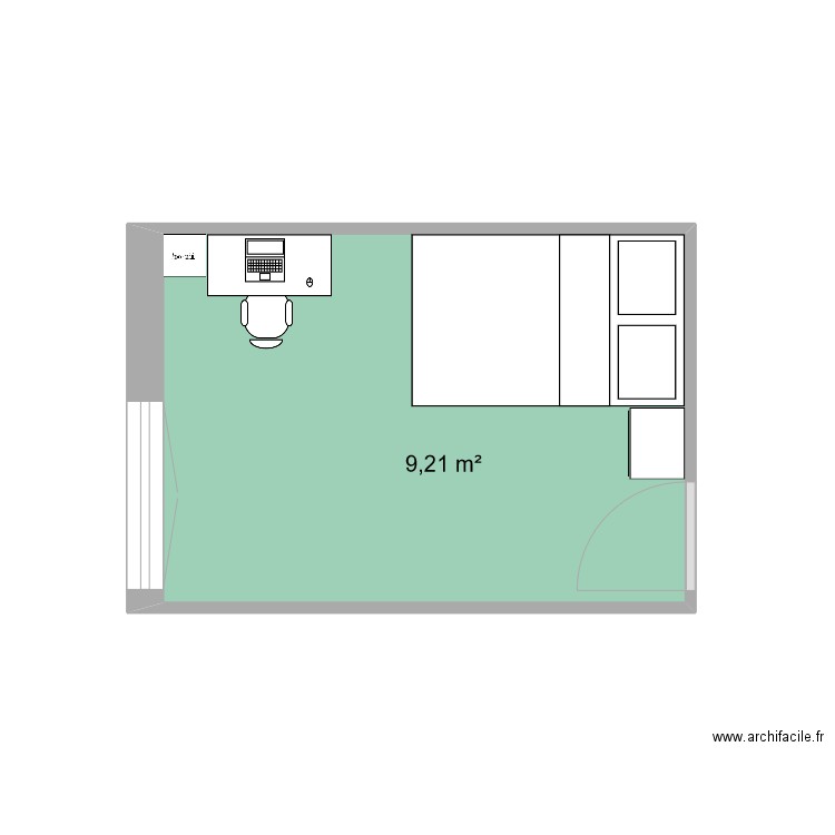 chambre. Plan de 1 pièce et 9 m2