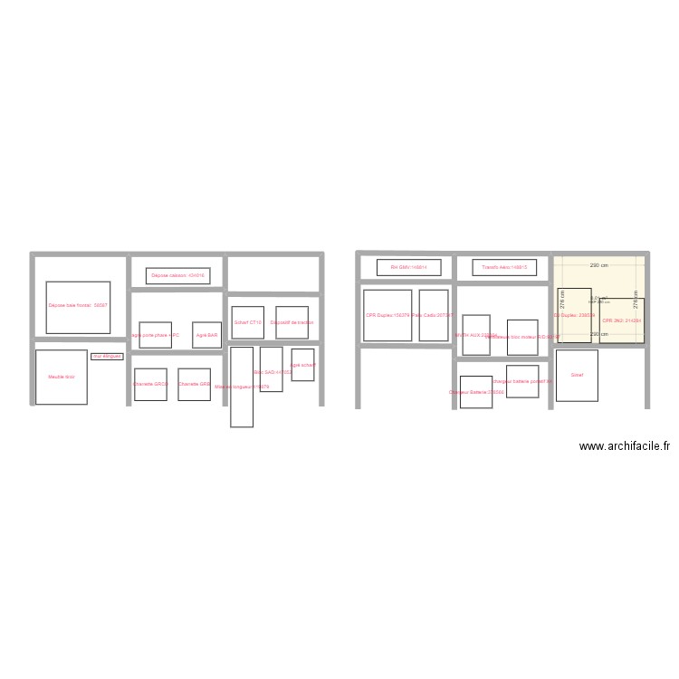 palletier 2V en 3.6. Plan de 8 pièces et 40 m2