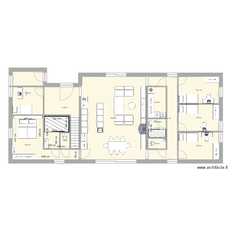 Maison rdc. Plan de 13 pièces et 152 m2