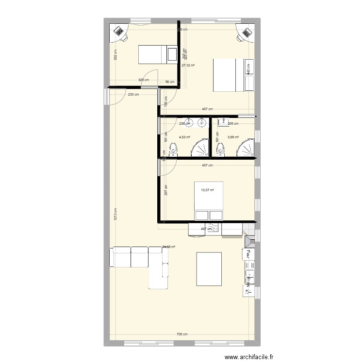 MODEL 2. Plan de 5 pièces et 104 m2