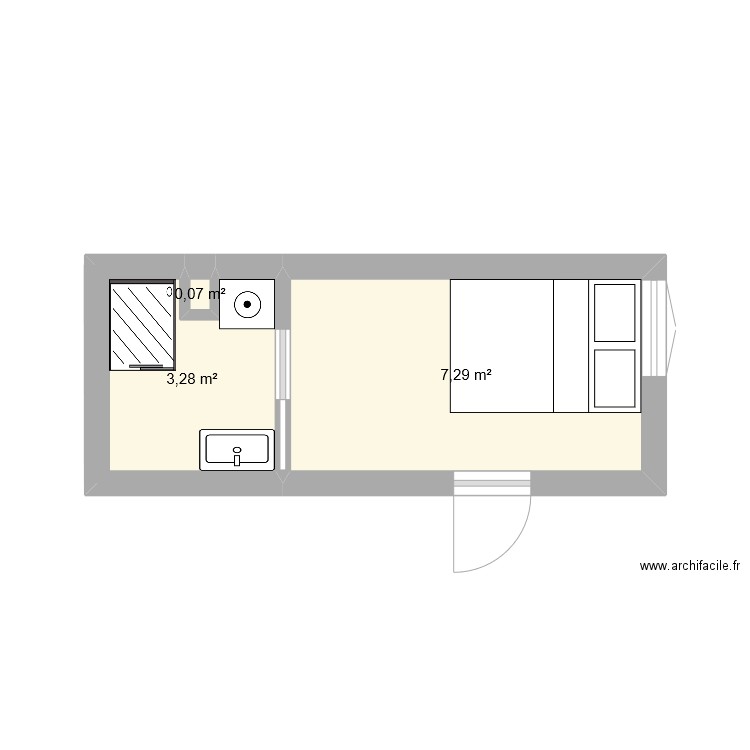 cuisine en chambre. Plan de 3 pièces et 11 m2