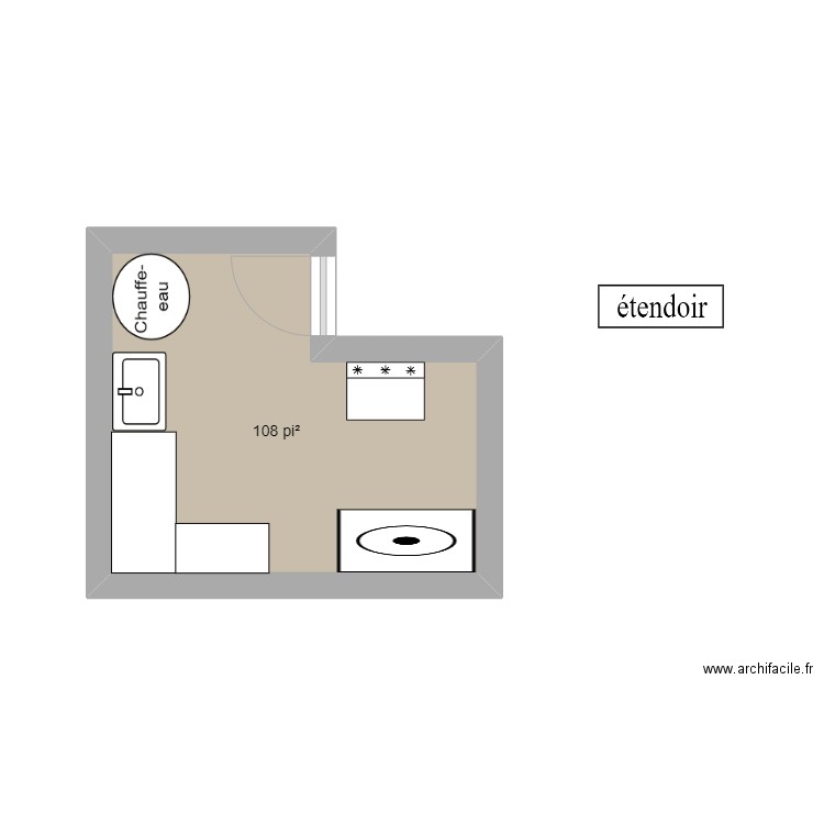 Salle de lavage. Plan de 1 pièce et 10 m2