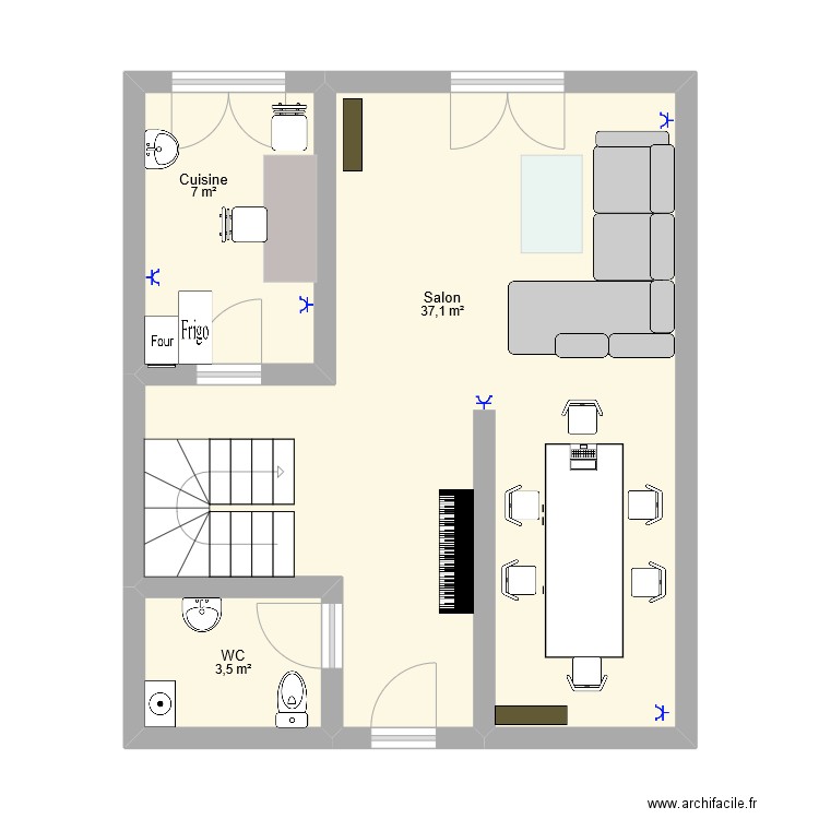 maison. Plan de 3 pièces et 48 m2