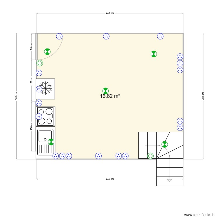 Vero cuisine saintines. Plan de 1 pièce et 17 m2