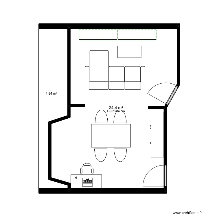 SALON et SALLA A MANGER . Plan de 2 pièces et 29 m2