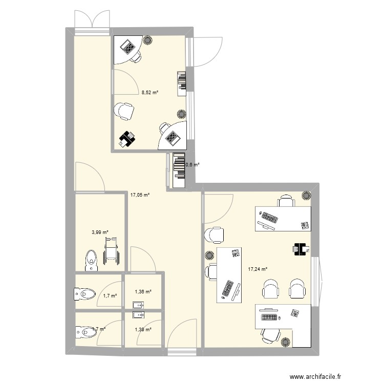 Chantier MEF23. Plan de 9 pièces et 54 m2