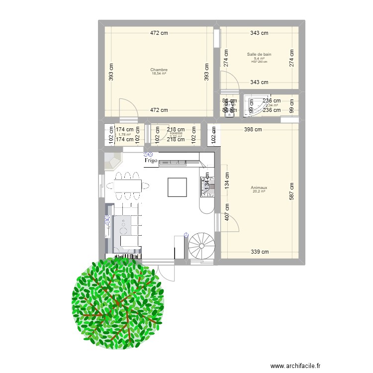 Maison 1. Plan de 7 pièces et 55 m2