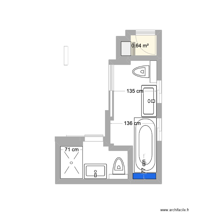 NP 12  SDB 17 ben yehuda . Plan de 1 pièce et 1 m2