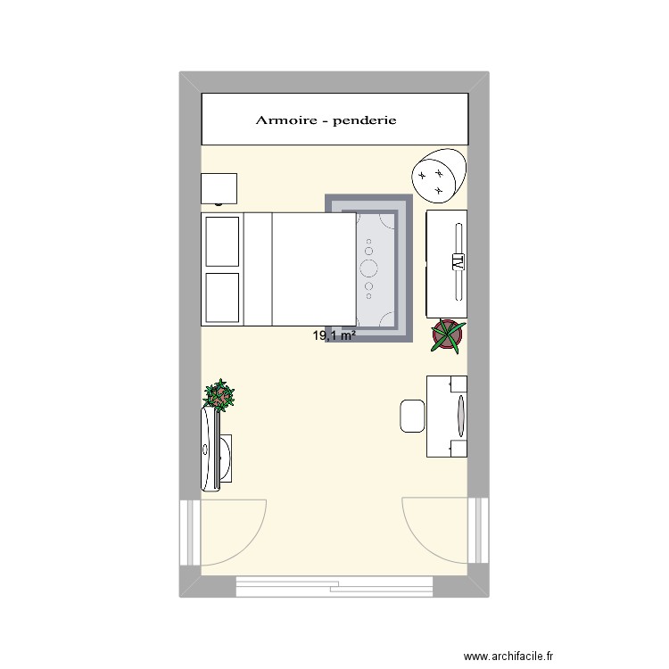 chambre. Plan de 1 pièce et 19 m2