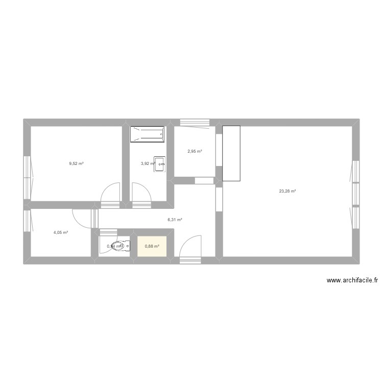 Arquet. Plan de 8 pièces et 52 m2