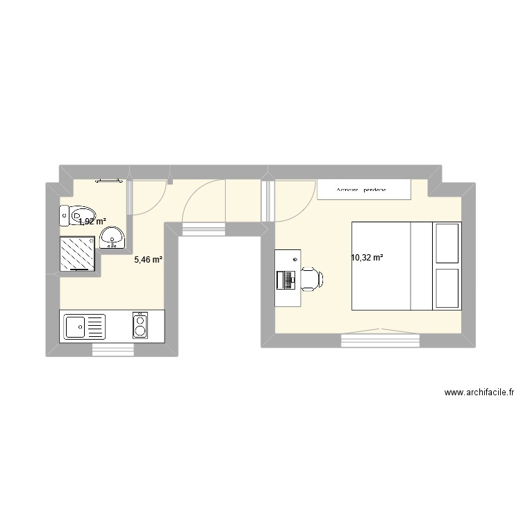 Del_sarte. Plan de 3 pièces et 18 m2