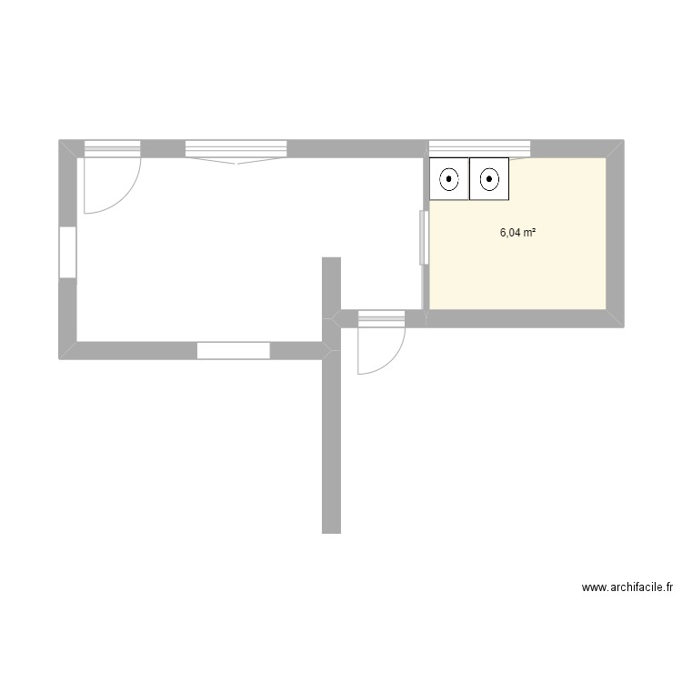 projet cuisine. Plan de 1 pièce et 6 m2