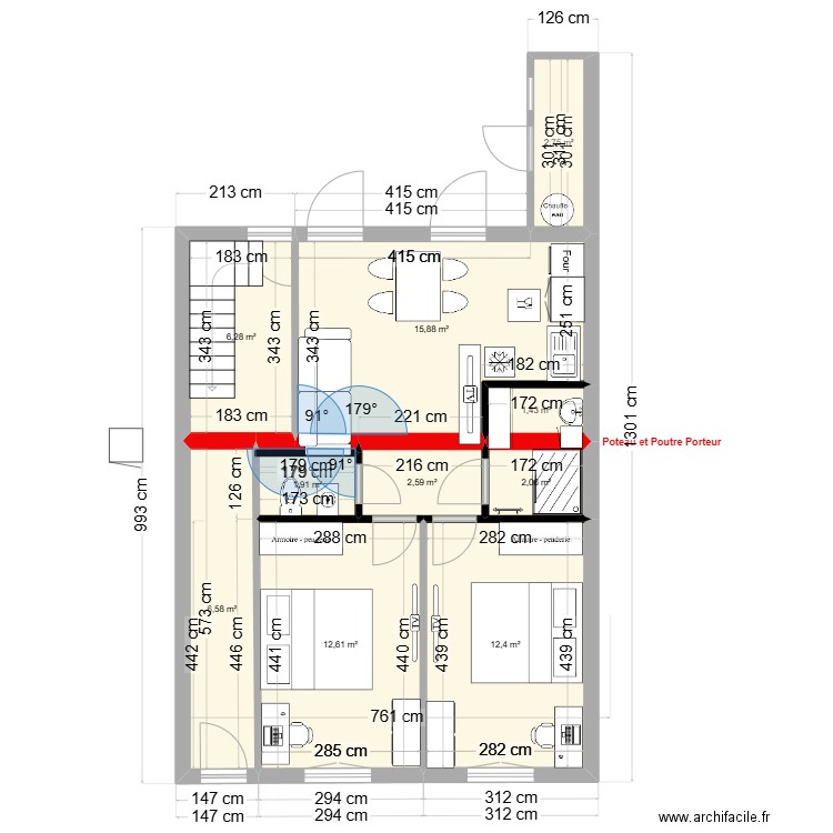 immeuble1 RDC V3 T3. Plan de 10 pièces et 64 m2