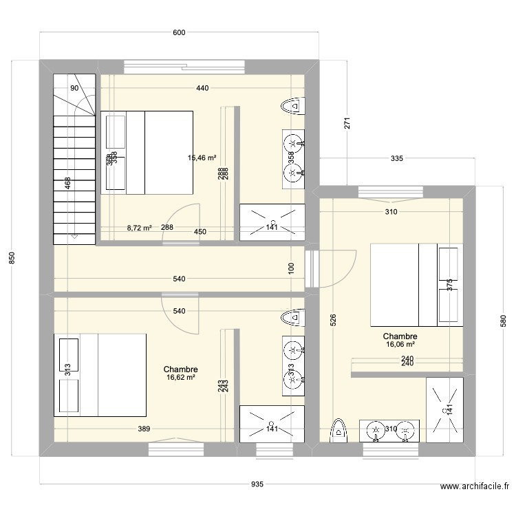 Milianni2. Plan de 4 pièces et 55 m2