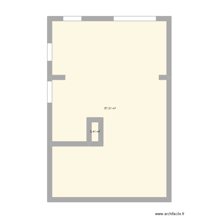 Rez sijzen. Plan de 2 pièces et 58 m2