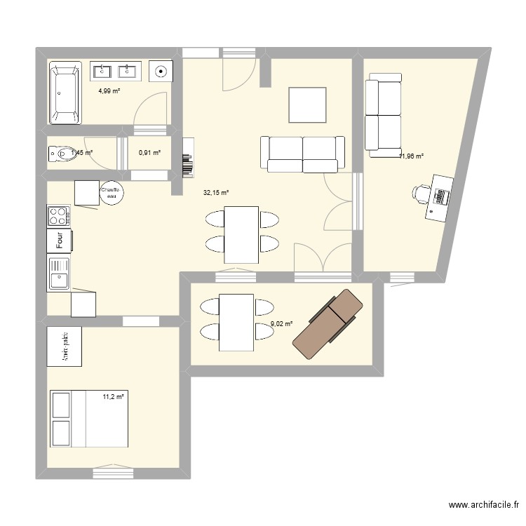 Plan Bordeaux. Plan de 7 pièces et 72 m2