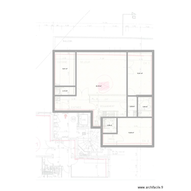 Denfert Rochereau Option 1. Plan de 8 pièces et 89 m2