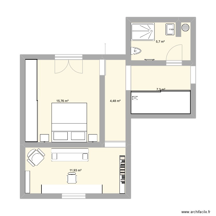 Extension. Plan de 5 pièces et 45 m2