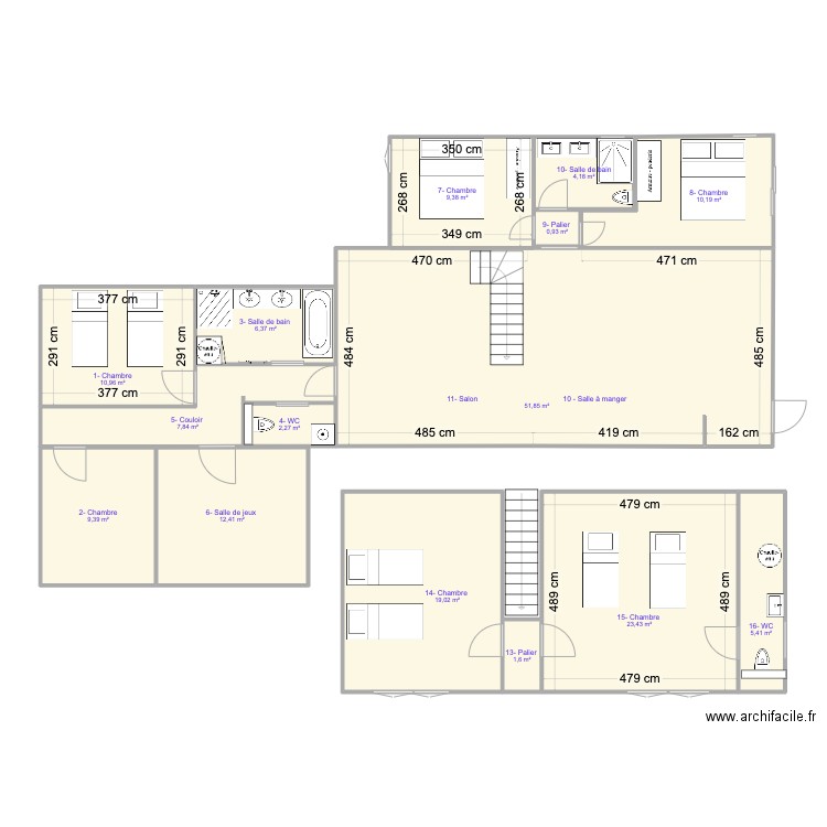 maison de famille nv . Plan de 15 pièces et 175 m2