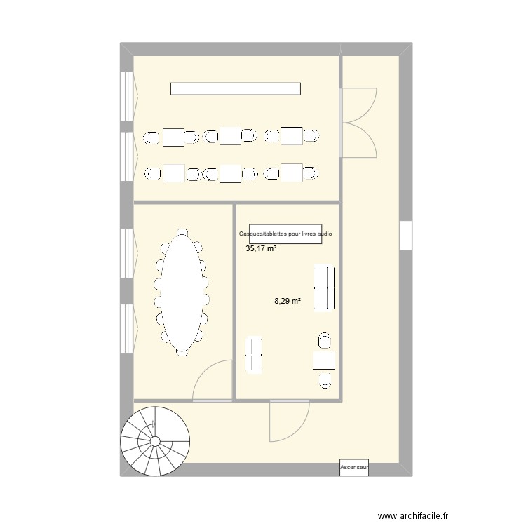 Etage 3 Bibliothèque . Plan de 2 pièces et 43 m2