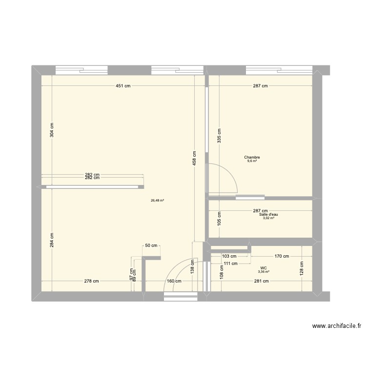 T2 investissement. Plan de 5 pièces et 43 m2