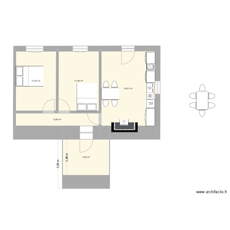 Clous gardien 2. Plan de 5 pièces et 55 m2