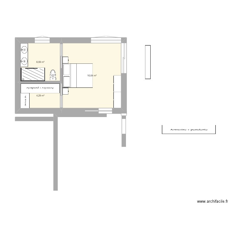 ext mitoyen v2. Plan de 3 pièces et 28 m2