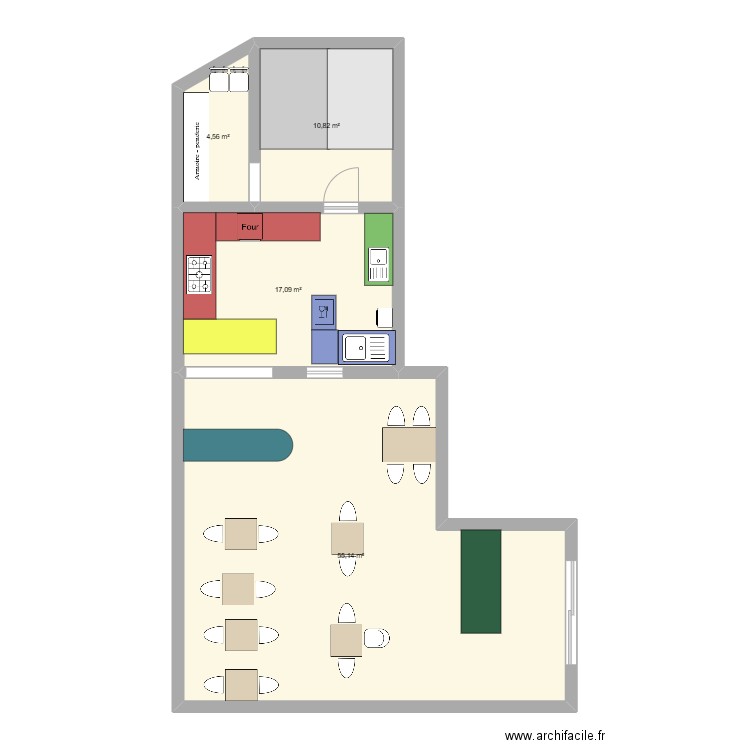 Cusine. Plan de 4 pièces et 88 m2