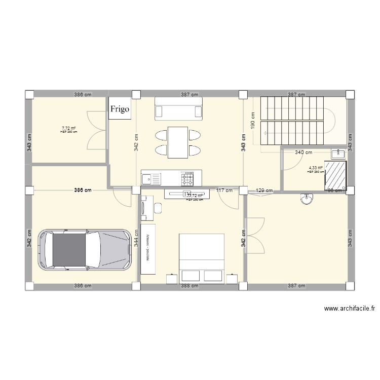 fadila maison. Plan de 3 pièces et 90 m2