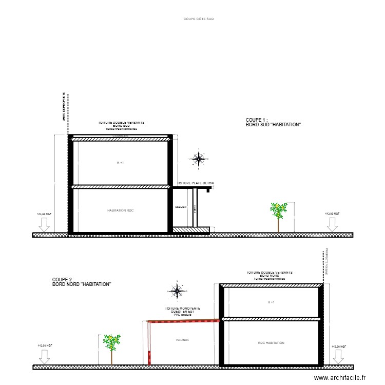 PLAN DE COUPE VERANDA AVANT TRAVAUX V2. Plan de 5 pièces et 51 m2