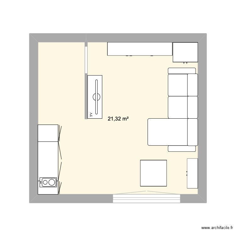 plan. Plan de 1 pièce et 21 m2