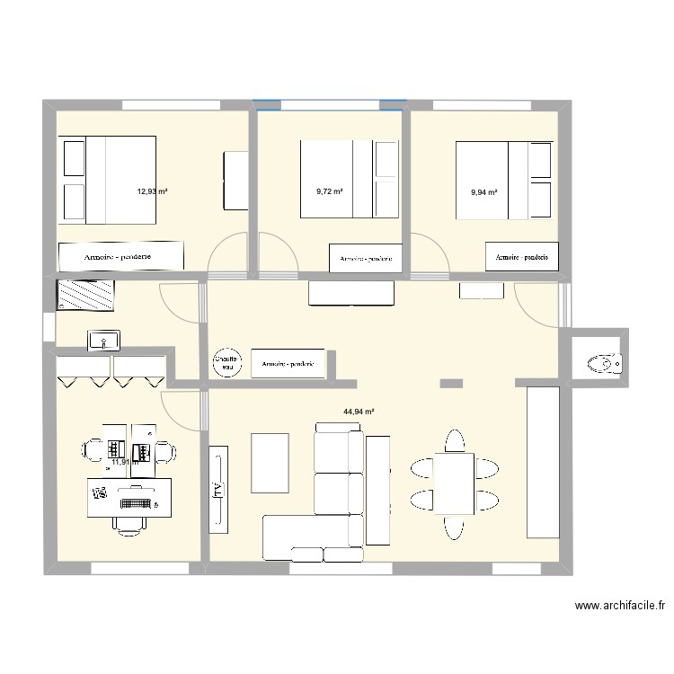 Thionville appart. Plan de 5 pièces et 89 m2