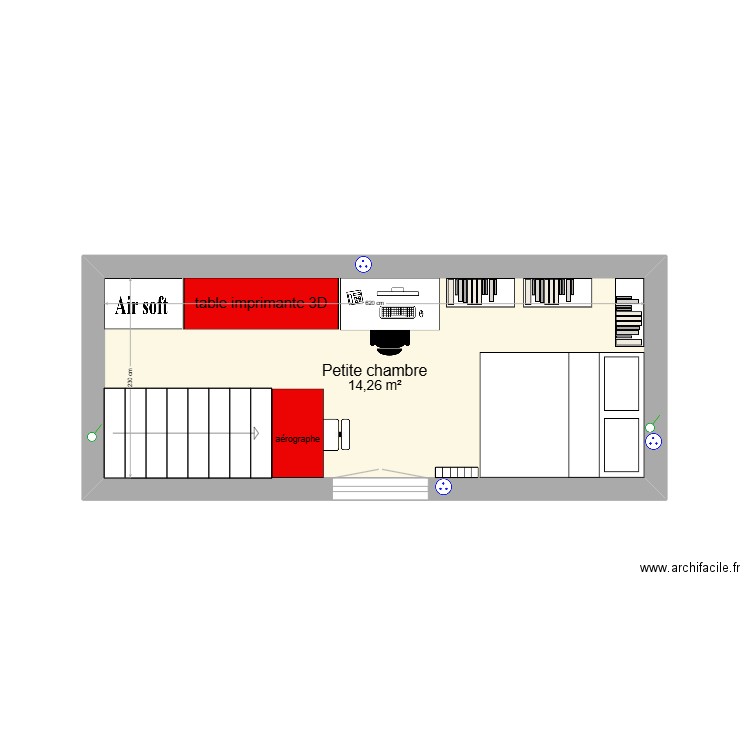 Petite chambre. Plan de 1 pièce et 14 m2