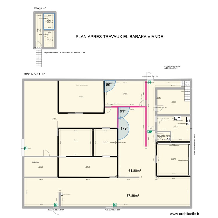 EL BARAKA VIANDE 09/ 2024 AVANT TRAVAUX. Plan de 16 pièces et 429 m2