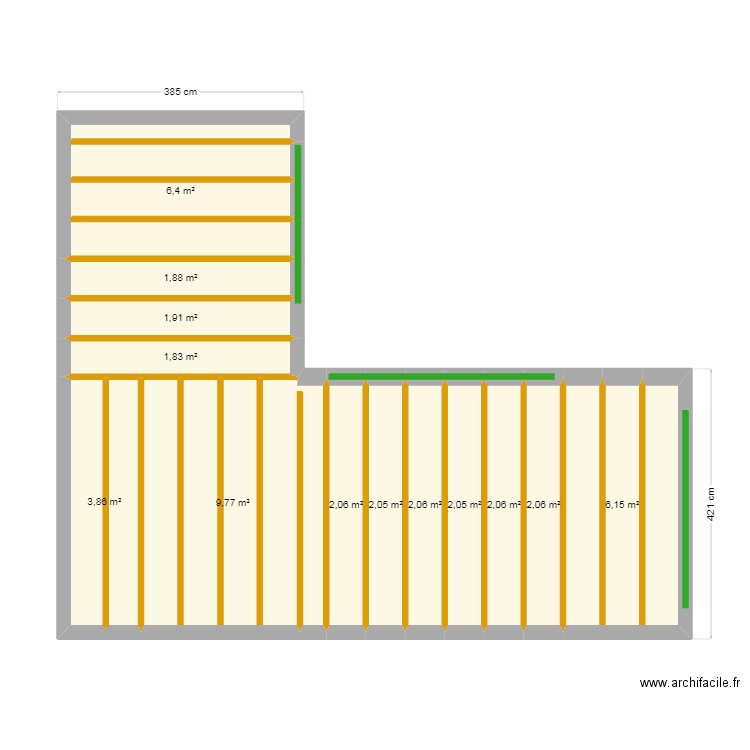 Module 50m² toiture structure. Plan de 13 pièces et 44 m2