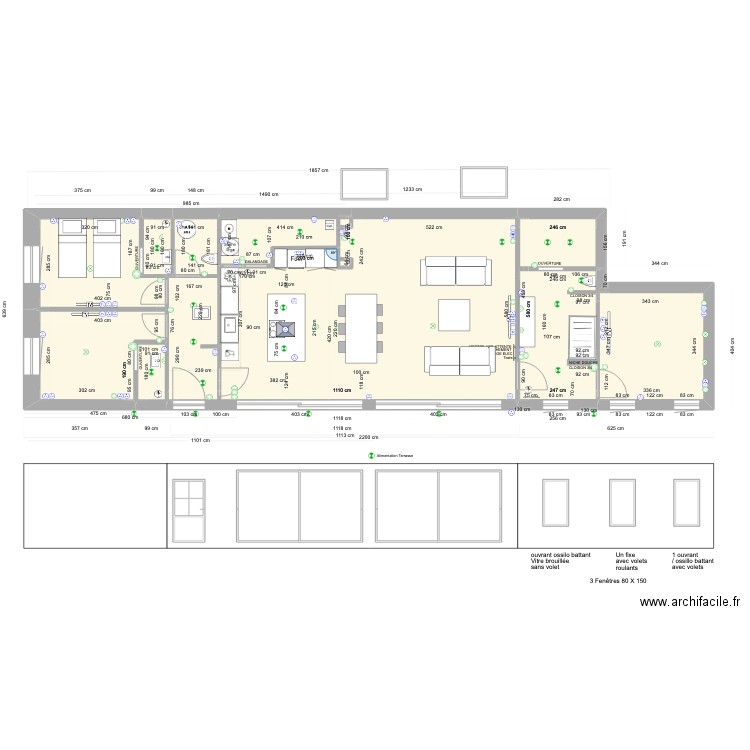 PROJET CAILLE - AMENAGEMENT INTERIEUR PLAN E CLOISONS vide v3. Plan de 7 pièces et 111 m2