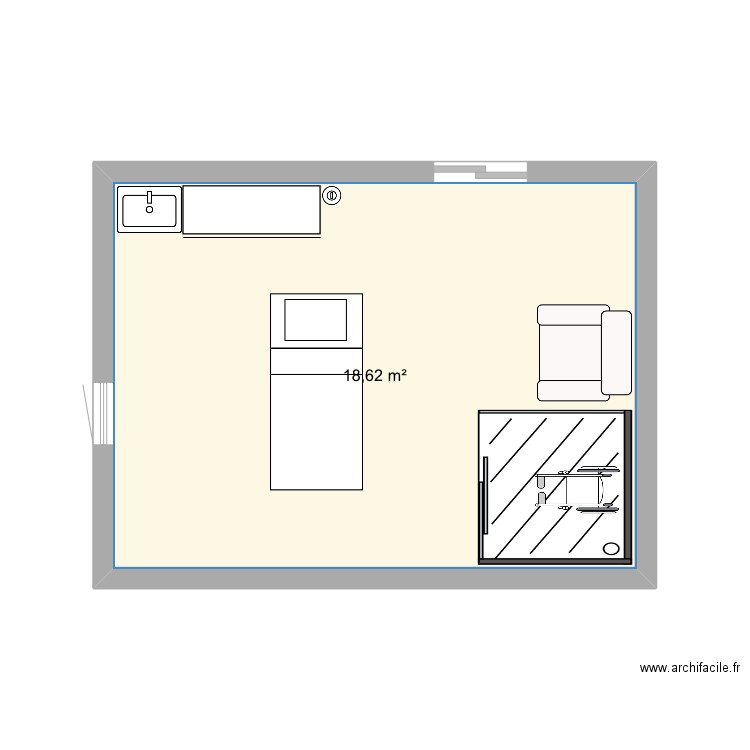 Plan PMR. Plan de 1 pièce et 19 m2