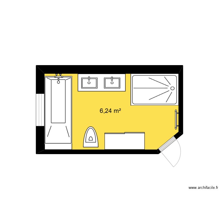 Salle de bain GG. Plan de 1 pièce et 6 m2