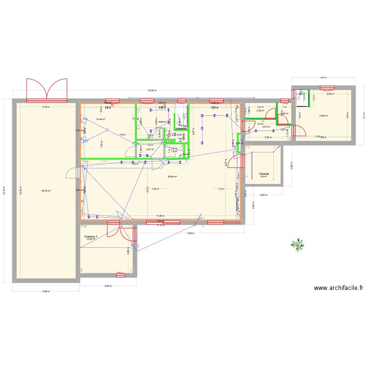 Villa Cuers 6b Électricité. Plan de 21 pièces et 180 m2