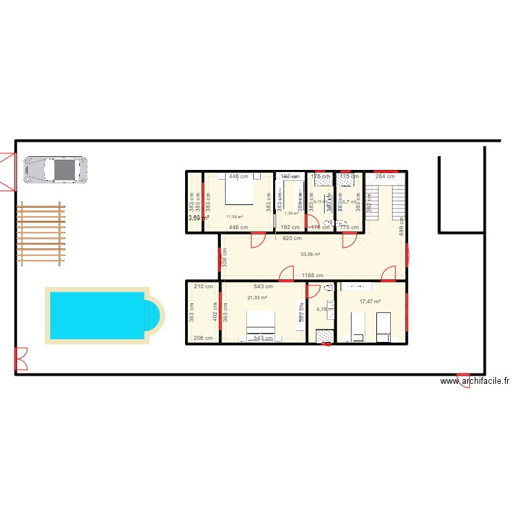 plan R+1. Plan de 9 pièces et 141 m2