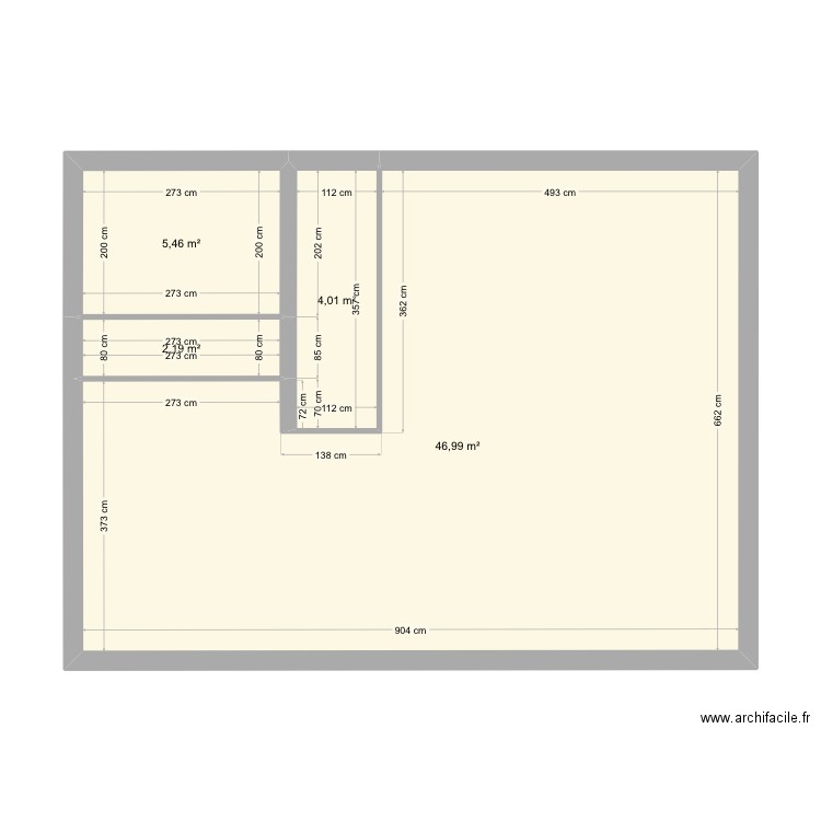 rdc . Plan de 4 pièces et 59 m2