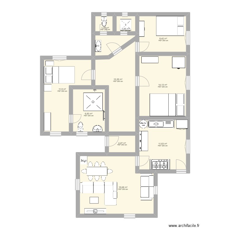 Ma masion Moukondo. Plan de 10 pièces et 93 m2