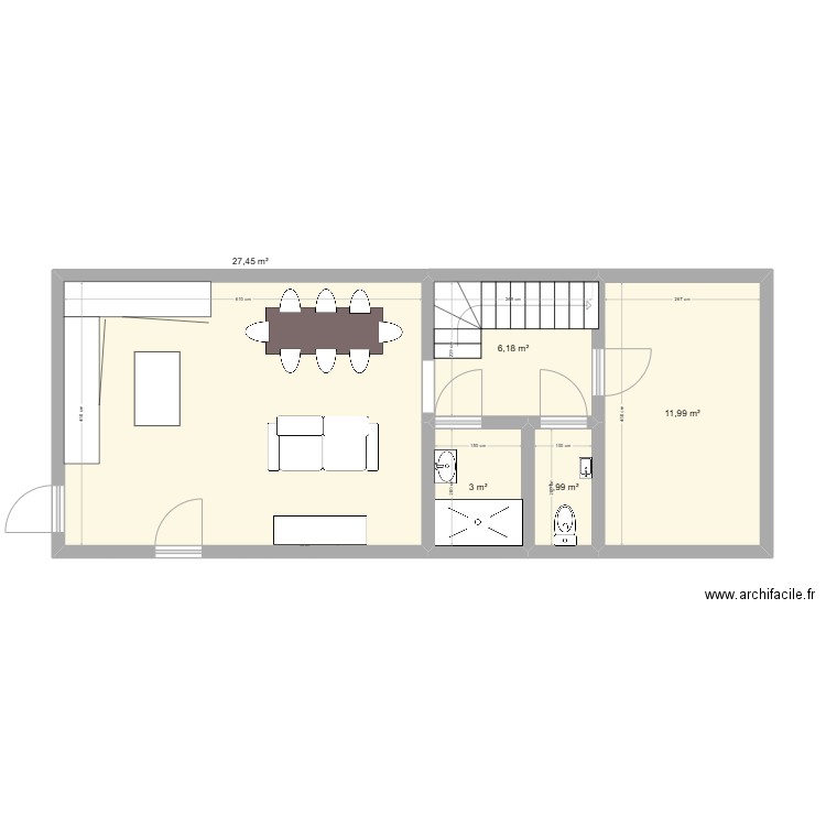 Plan extension maison 3 Inversé. Plan de 5 pièces et 51 m2