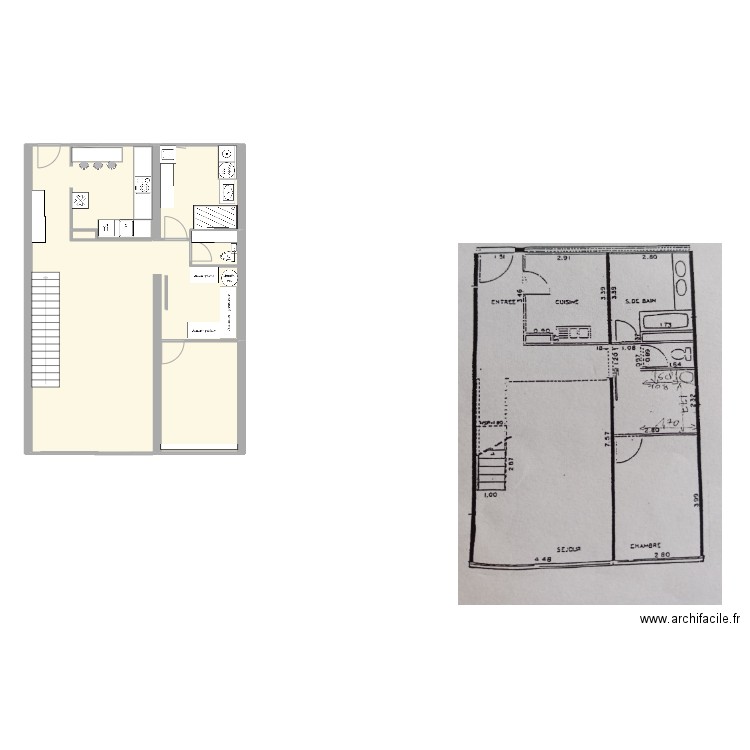 Lumiere_RDC. Plan de 2 pièces et 78 m2