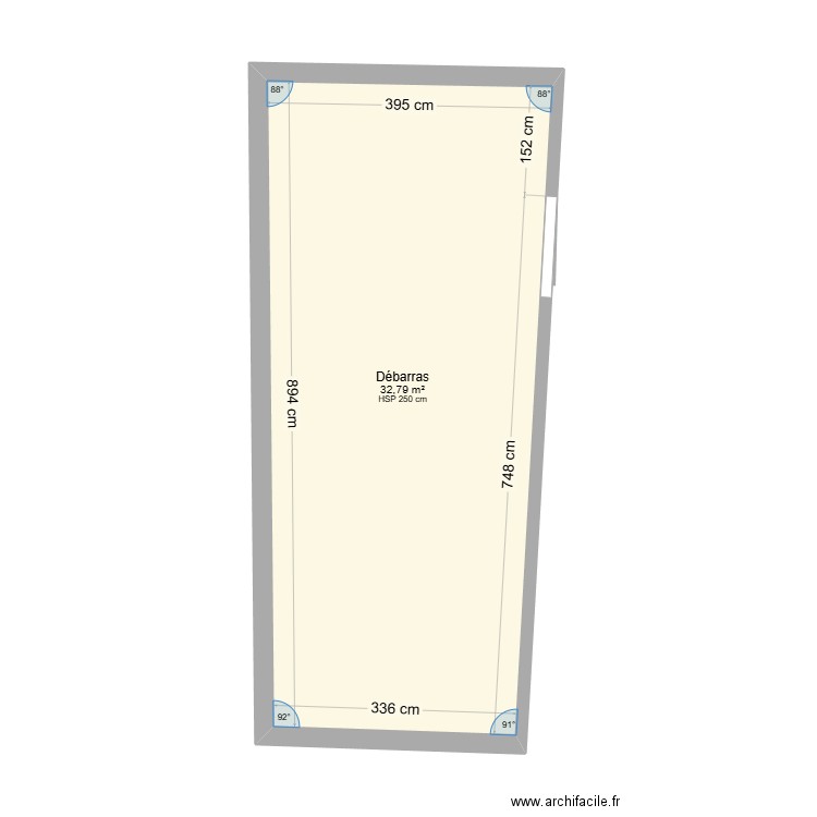 plan des façades débarras. Plan de 1 pièce et 33 m2