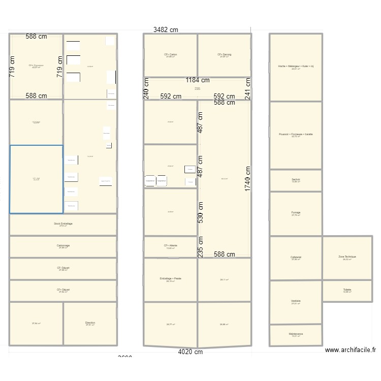 DMS Container 4. Plan de 32 pièces et 1035 m2