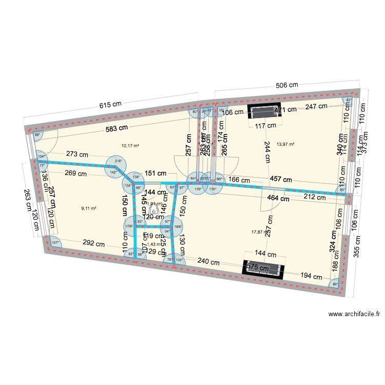 appartement mouja base. Plan de 7 pièces et 56 m2