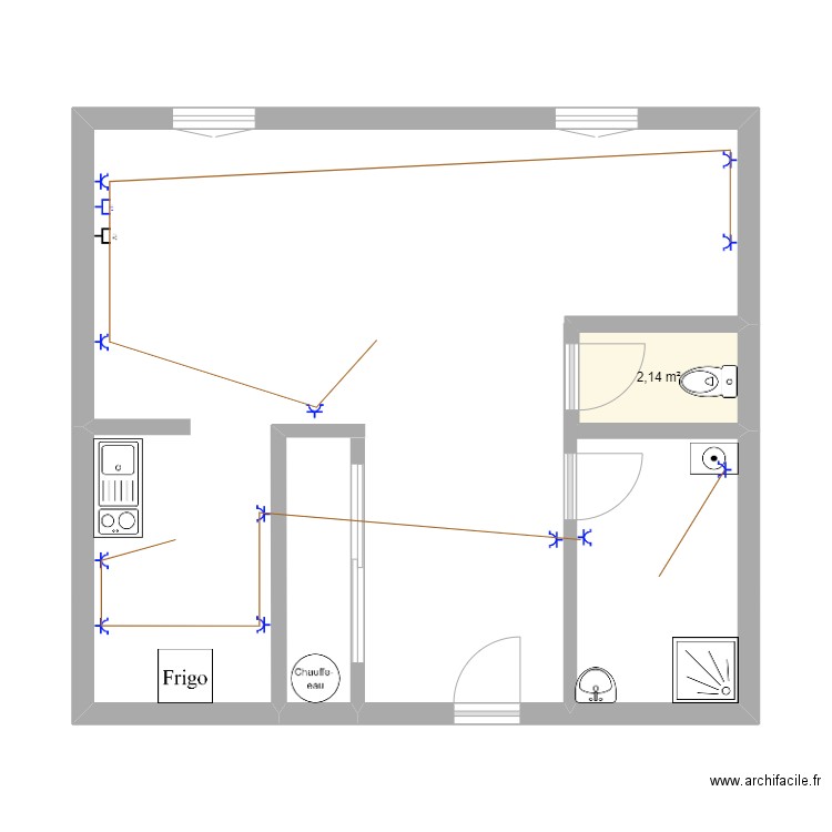 elec pc. Plan de 1 pièce et 2 m2