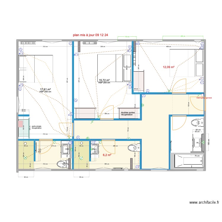 SDB 3. Plan de 7 pièces et 76 m2