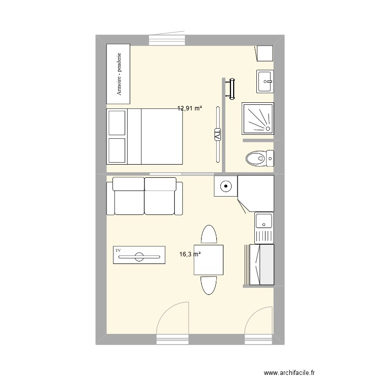 MONTOIR 2. Plan de 2 pièces et 29 m2